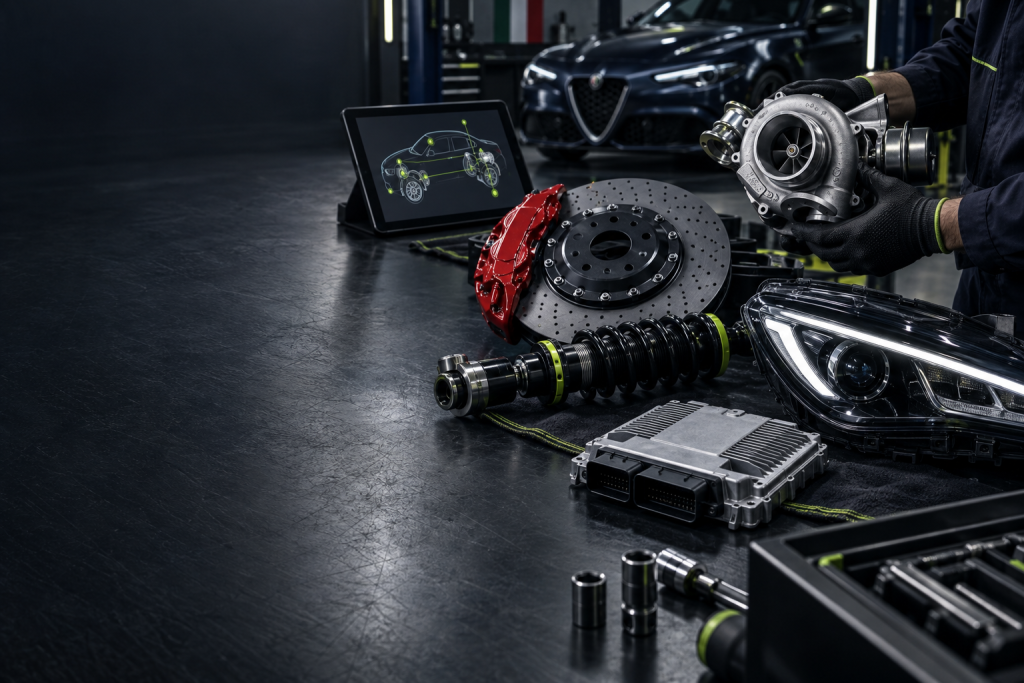 Mechanic working on an Alfa Romeo engine