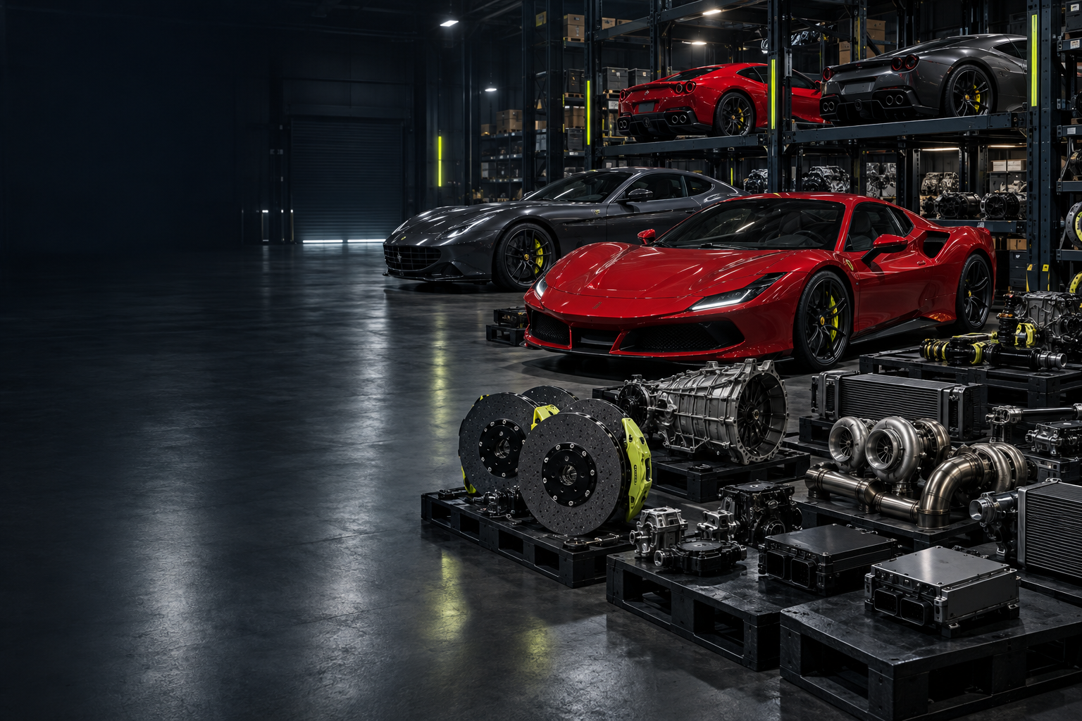 A Ferrari sports car on a track, representing performance and precision engineering.
