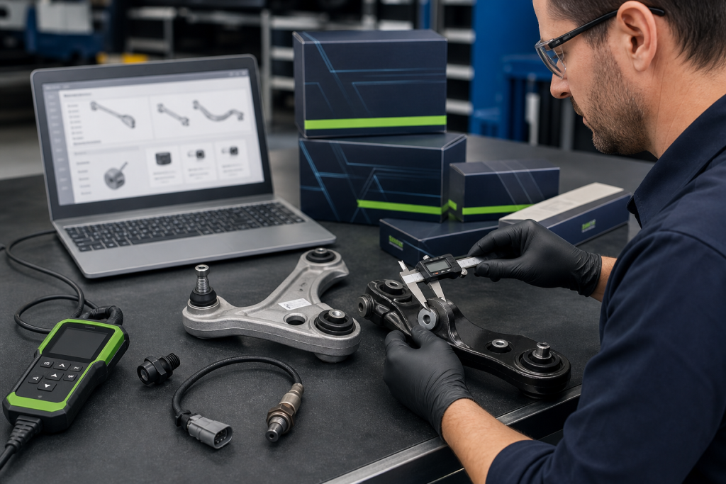 Specialist measuring and comparing automotive parts for exact fitment