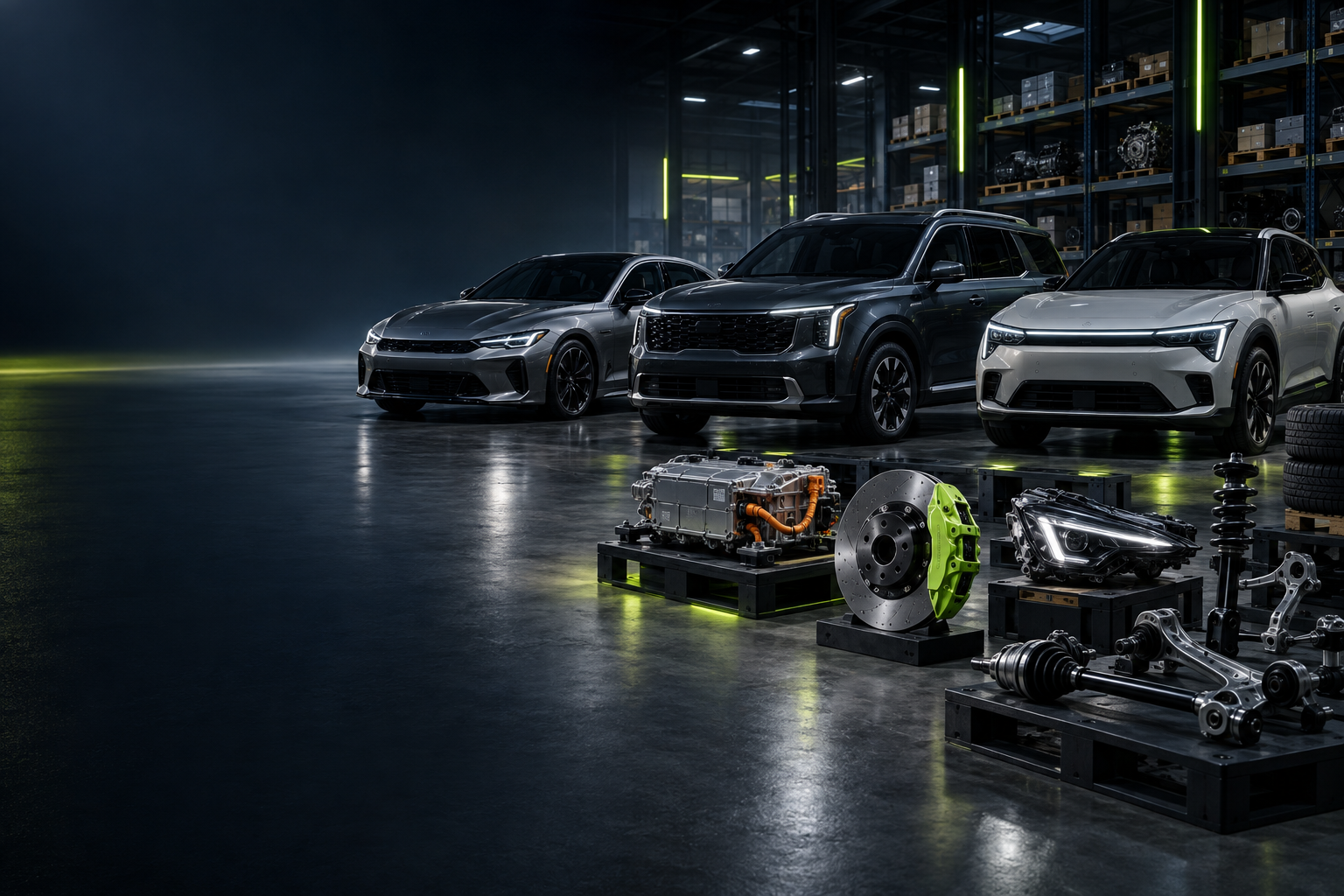 Kia vehicle parts arranged for international shipping