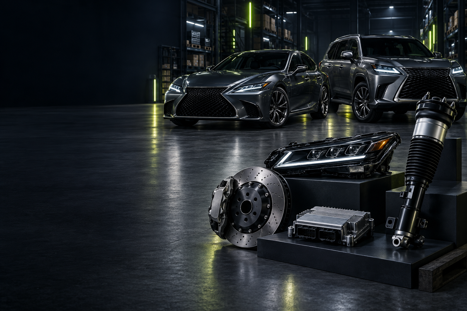 A sleek Lexus sedan parked in a modern, minimalist setting