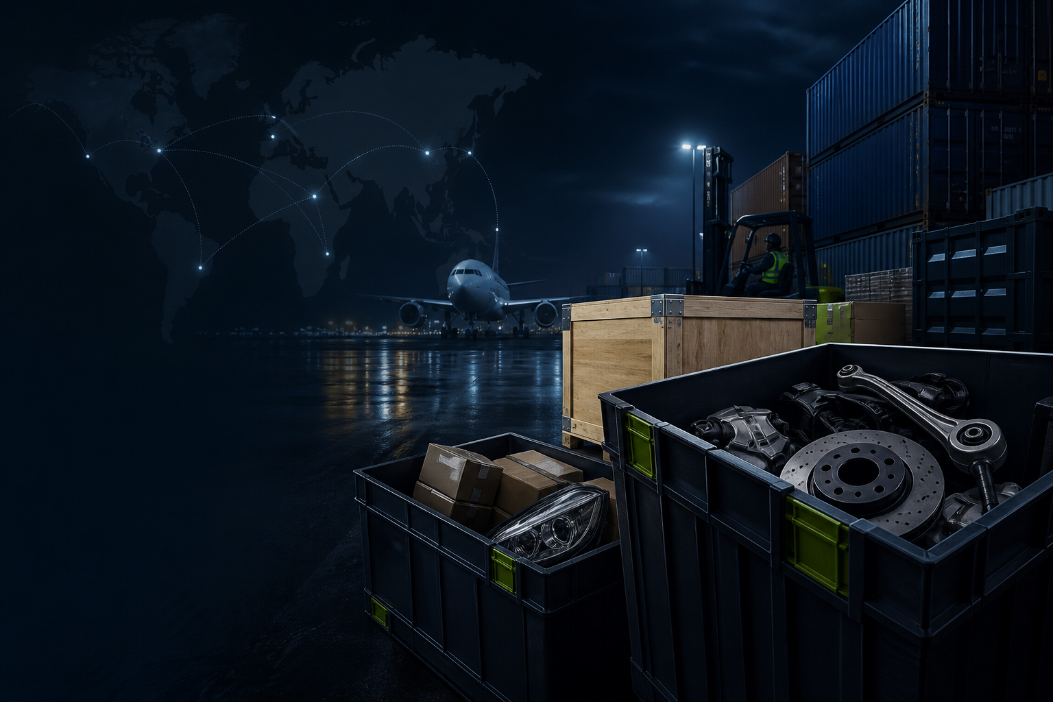 Automotive parts prepared for air and ocean shipping from the USA