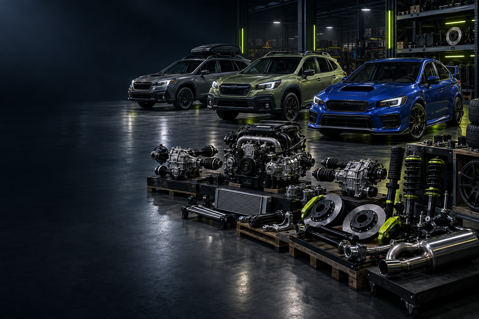 Subaru vehicle lineup showcasing symmetrical all-wheel drive capability